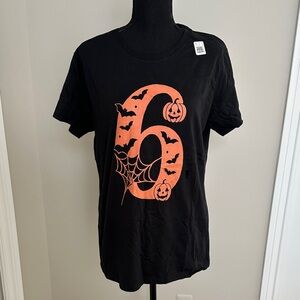 Black “6” Halloween T-Shirt with Orange Graphic- “6-7” couples costume